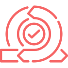Red checkmark with circular arrows icon.